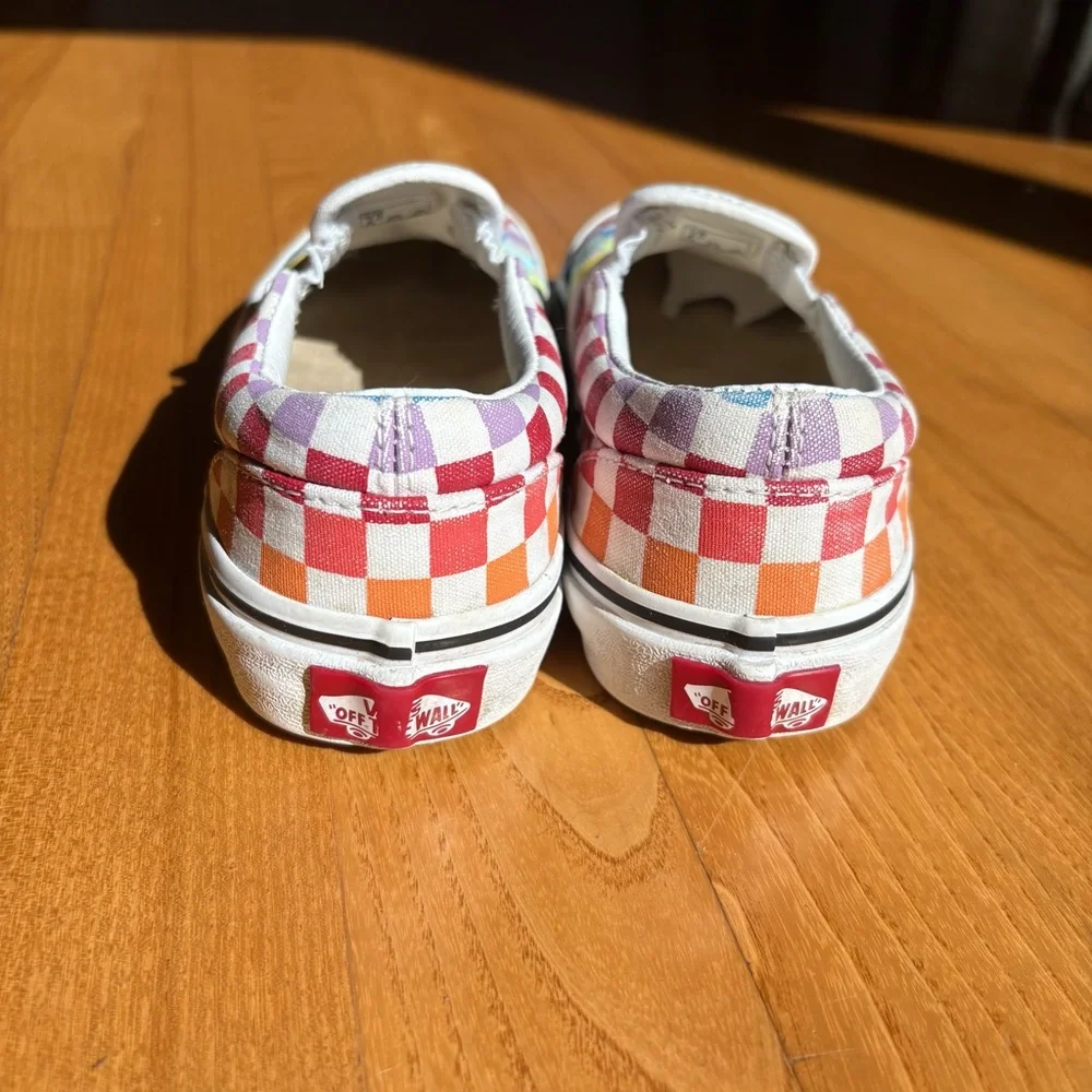 Vans Checkerboard Shoes sneakers Rainbow Colorful Classic Slip-On boys Yth Sz 2